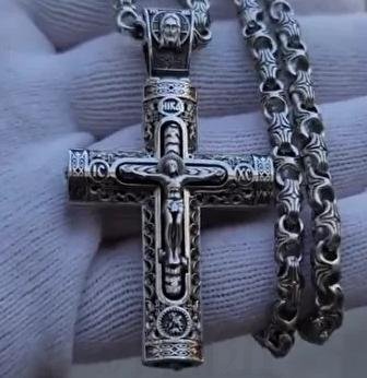 крест «распятие, спас нерукотворный», серебро 925 проба эбен (арт. кэ0032и)