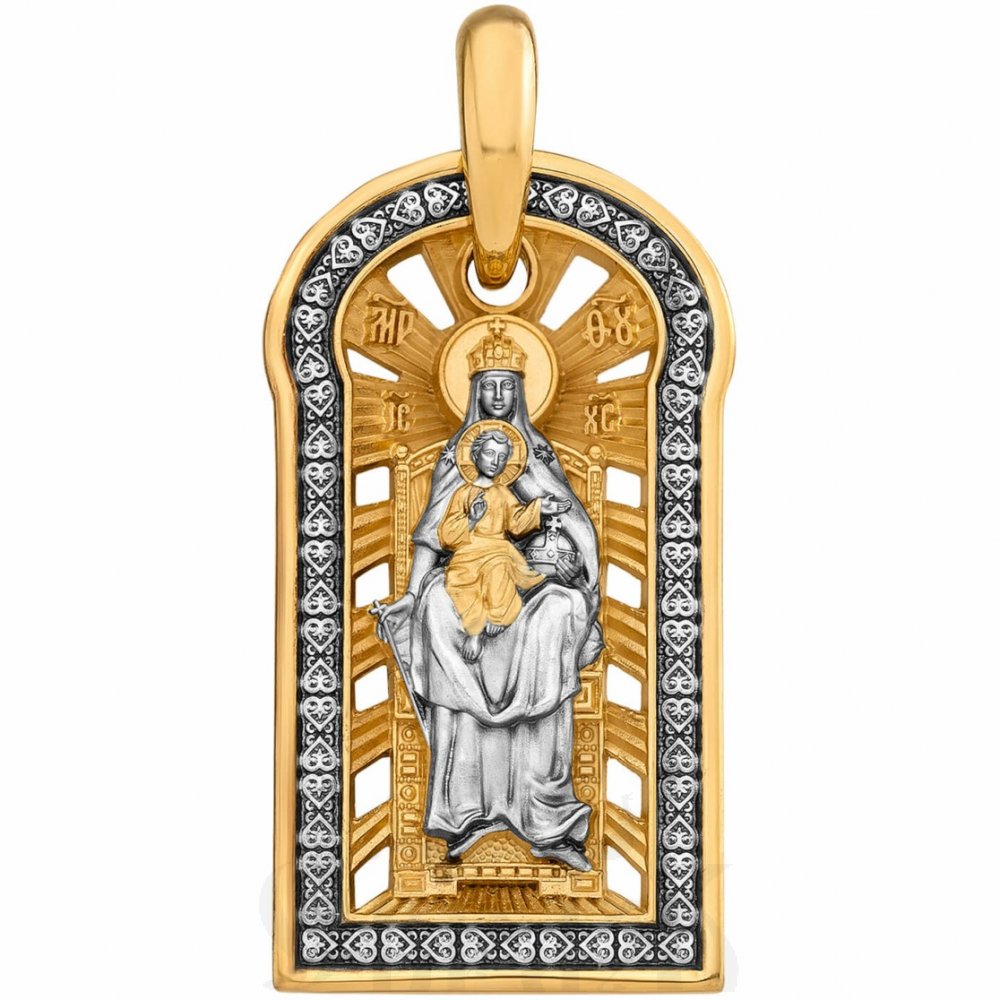 нательная икона «божия матерь «державная», серебро 925 проба с золочением (арт. 16.325)