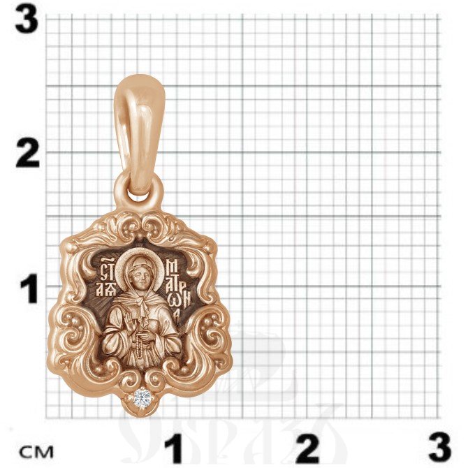 нательная икона «блаженная матрона. молитва», золото 585 пробы красное с бриллиантом (арт. 202.520-1)