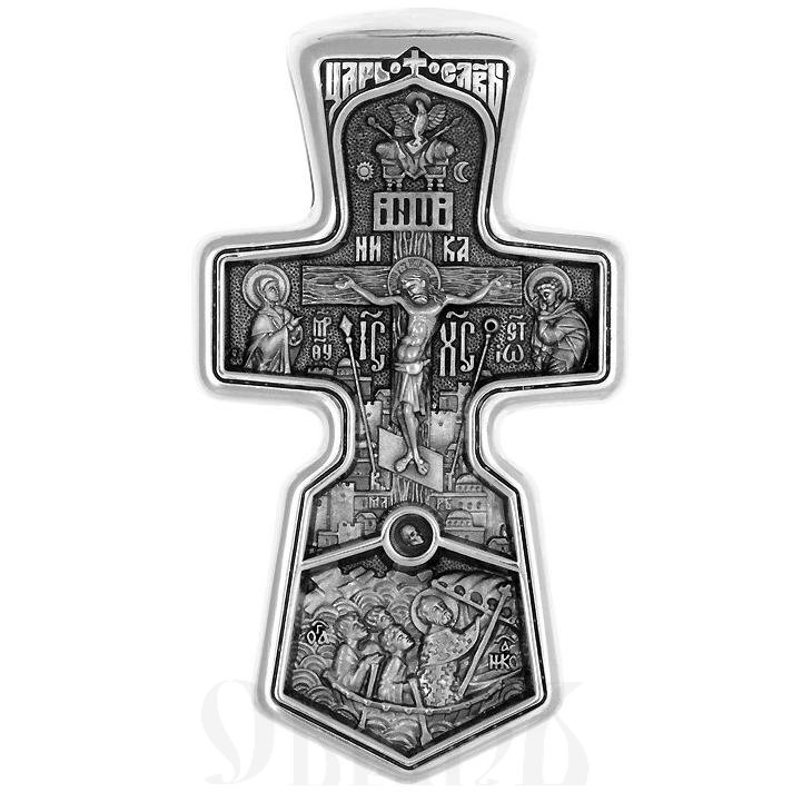крест «распятие. свт. николай чудотворец с чудесами. молитва «спаси и сохрани», серебро 925 проба (арт. 101.531)